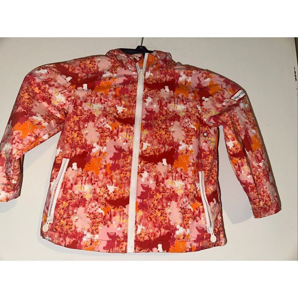 HUNTER Kids Size 3T Red Light Hooded Zipper Rain Jacket